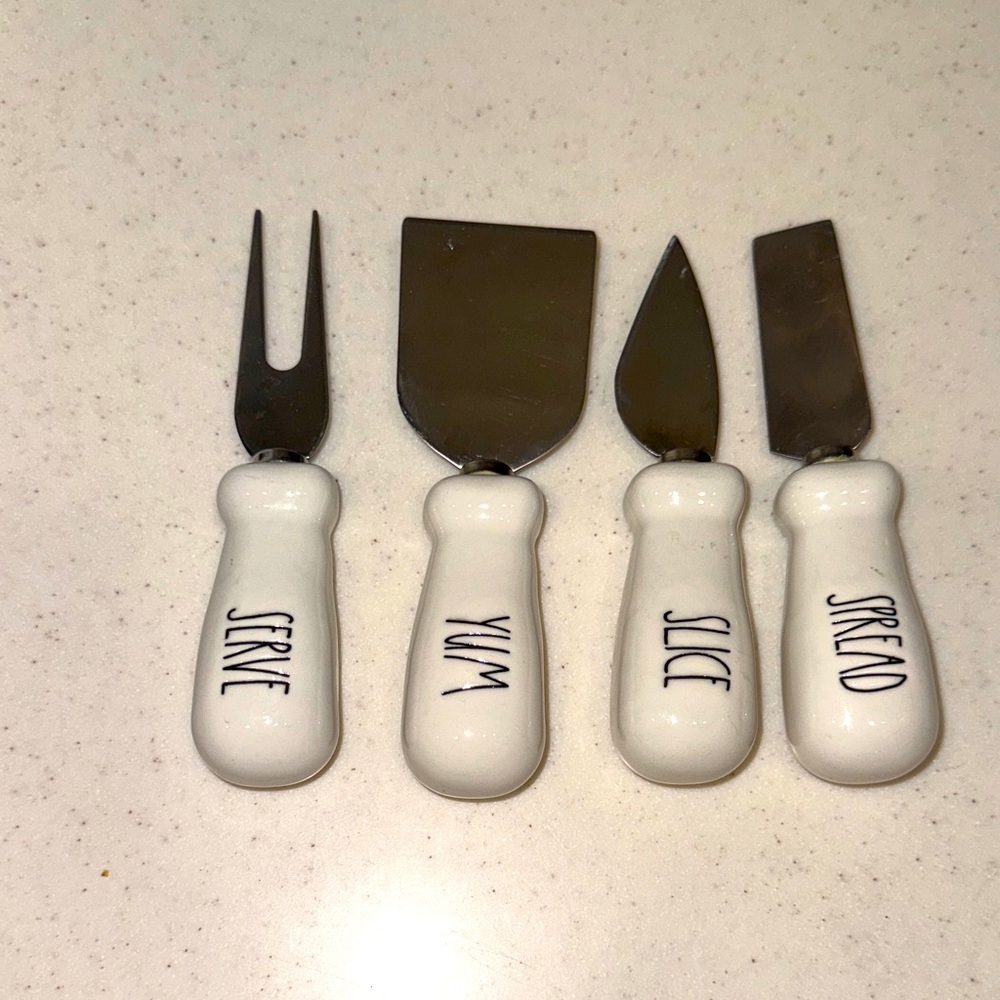 Rae Dunn White Cheese Knife Set with Black Text